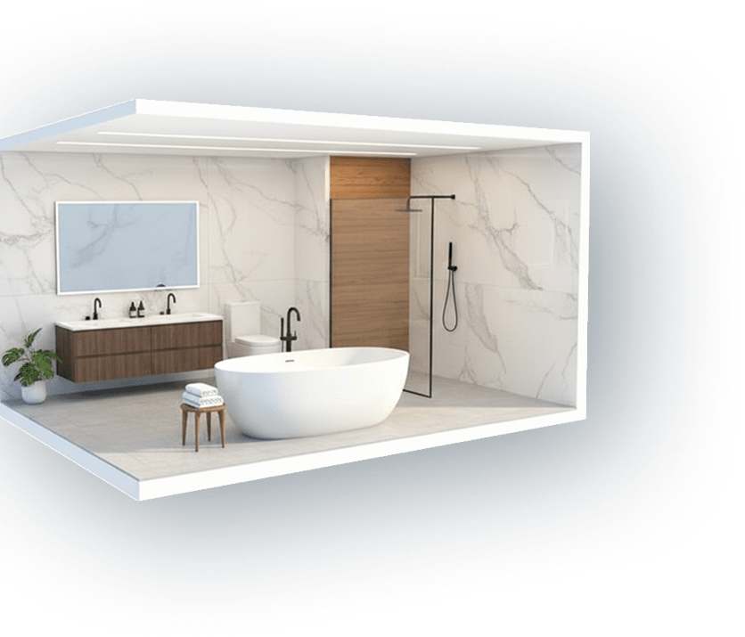 Modern bathroom interior with tub